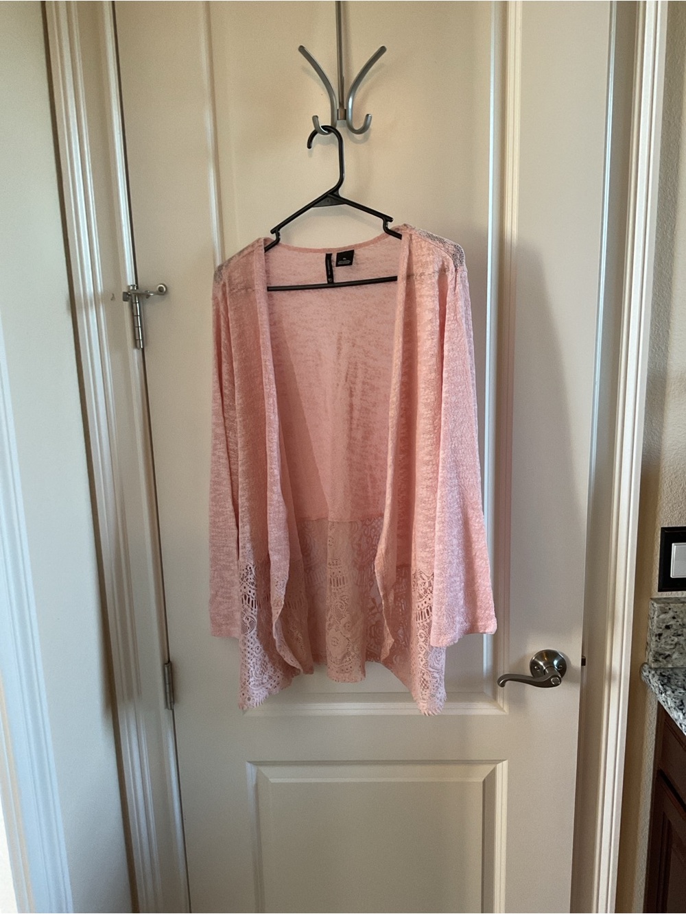new directions Light Pink Lace-Hem Open-Front Women's Cardigan
